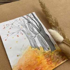 Aquarell Karte "Herbst" | handgemalt | Postkarte | Beileidskarte | Kondolenzkarte | Grußkarte | Herbst | Abschied