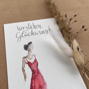 Handgemalte Karte "Tänzerin" | Aquarell-Karten | Poster | Geburtstatgskarte | Küchenparty | alles Gute | Abschlussball | Glückwunsch