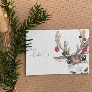 Postkarte "Rentier Rudolf" | Weihnachtskarte | Aquarell Karte | Selbstgemalt | Frech