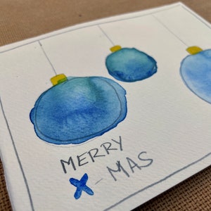 Handgemalte Aquarell Postkarte Christbaumkugel | Weihnachtskarte | Merry X-mas | handmade |