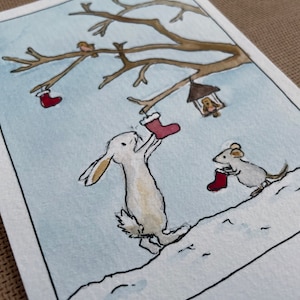 Handgemalte Aquarell Weihnachtskarte Wintertiere | Postkarte | Weihnachtsgrüße