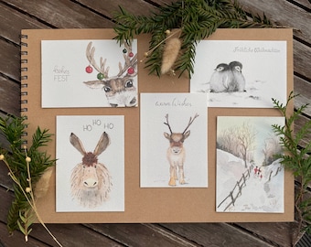 Weihnachtskarten-Set l Freie Wahl | 5er oder 10er Set | Aquarell Karten | Postkarten-Set | handgemalt | Weihnachten