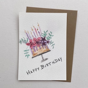 Geburtstagskarte "Geburstagstorte" | Aquarell-Karten | handgemalt | Grußkarte | Torte | Postkarte | Blumen