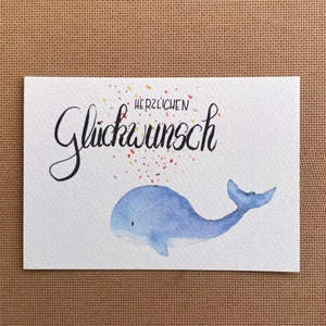 Geburtstagskarte "Konfetti Wal" | Aquarell-Karten | handgemalt | Grußkarte | Happy Birthday | Kindergeburtstag | Konfetti