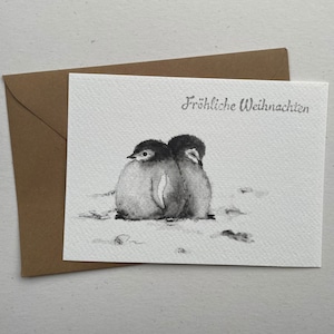 Aquarell Karte "Pinguine" | Weihnachtskarte | handgemalt |