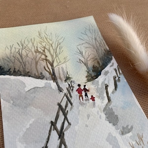 Postkarte "Winterwonderland" | Aquarell-Karten | handgemalt | Grußkarte | Weihnachten | Christmas | Schneespaziergang | Gemütlichkeit |