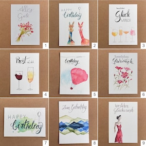 Geburtstagskarten-Set | freie Kartenwahl | 3er, 5er, 10er Set | Aquarellkarten | handgemalt | Postkarten-Set