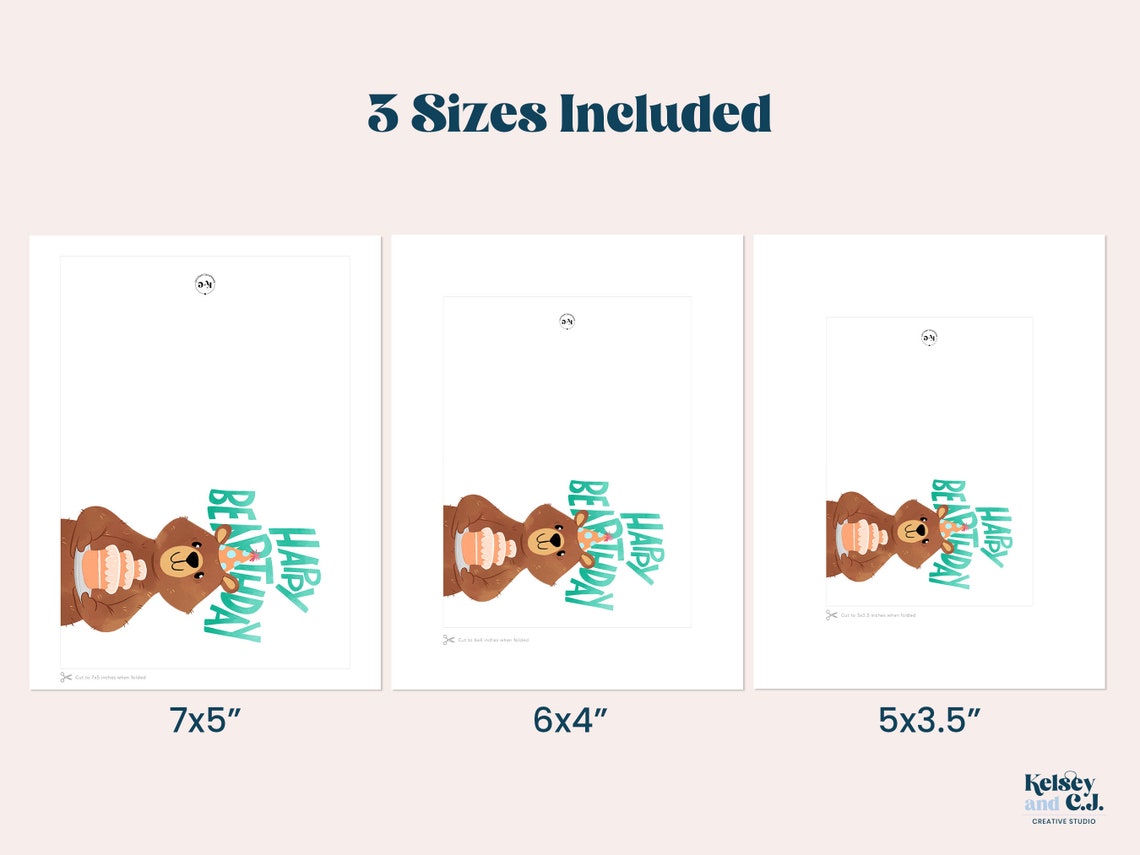 Printable Happy Birthday Card, Instant Download Bear Card, Print at ...