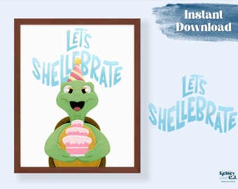 Turtle Birthday Printable Poster, Instant Download Wall Art, Birthday Party Sign, Printable Banner