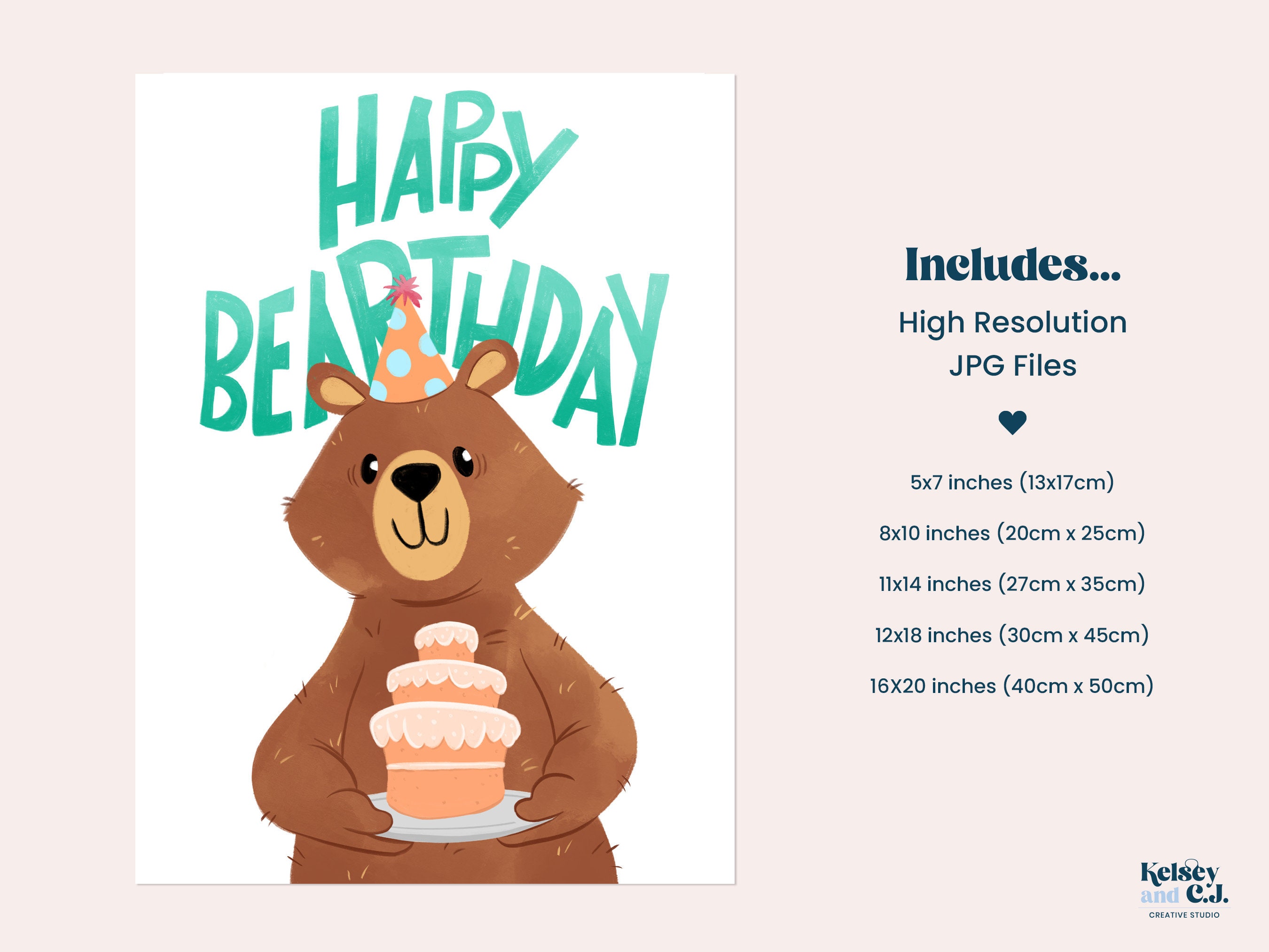 Bear Wall Art, Birthday Printable Poster, Instant Download, Birthday ...