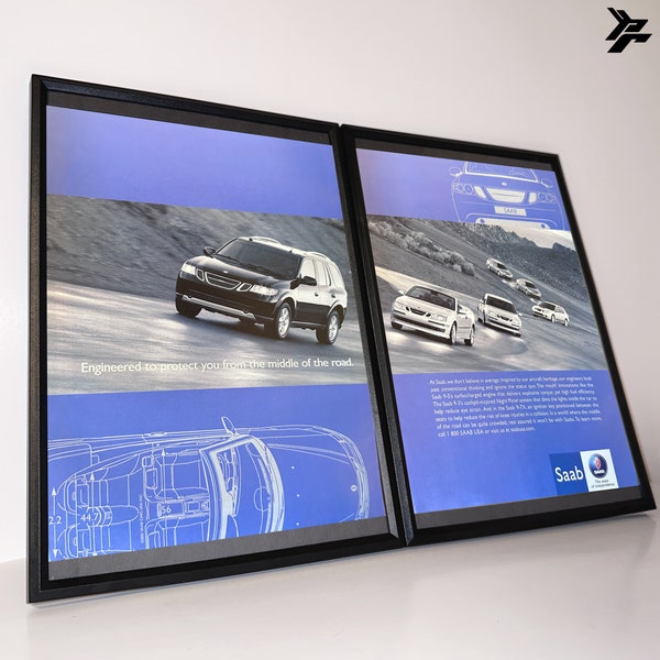 Saab model line up framed ad