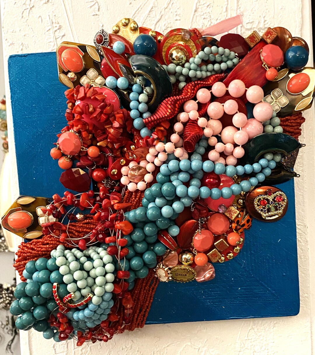 Jewelry Wall Art, Maximalist Wall Art, Upcycled Jewelry Art, foxy