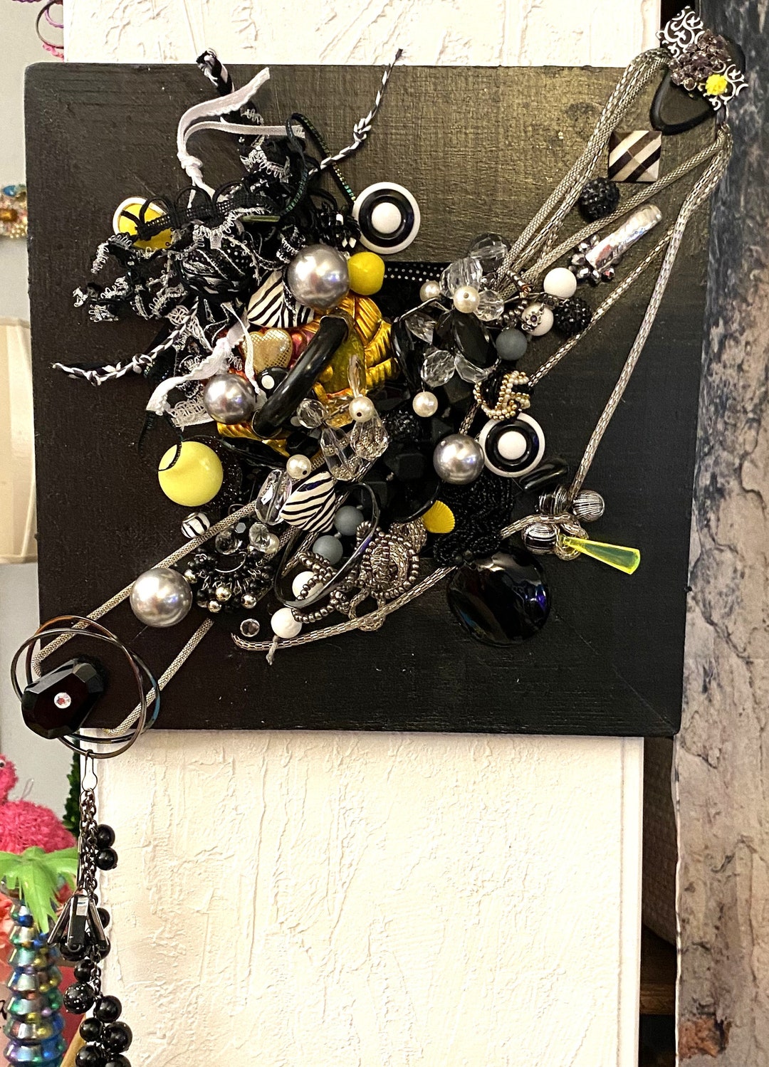 Jewelry Wall Art, Maximalist Wall Art, Upcycled Jewelry Art, airplane