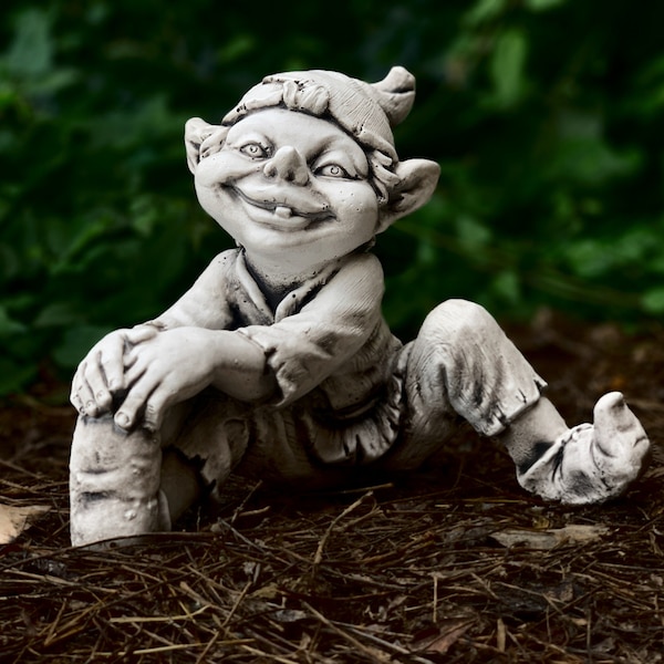 Souriant drôle troll statue maison et figurine de jardin, Concrete Garden Gnome Statue Fairy Accessories, Gnome Figure Gnome Garden decoration