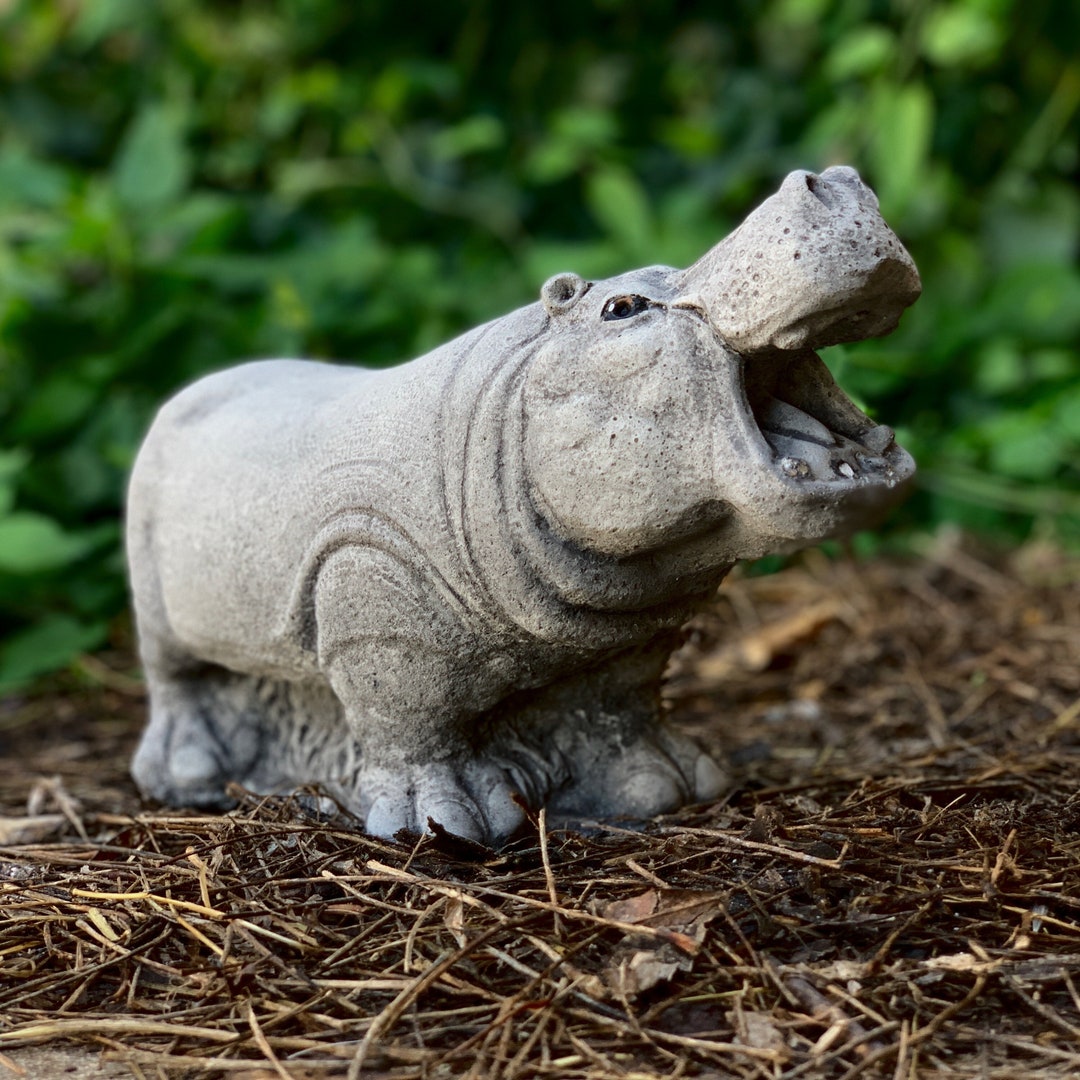 Screaming Hippo Garden Statue for Backyard Decor, Concrete Hippopotamus