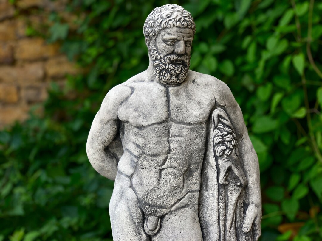 Ancient Zeus Statue Concrete Figurine Hercules Carved Stone, Garden