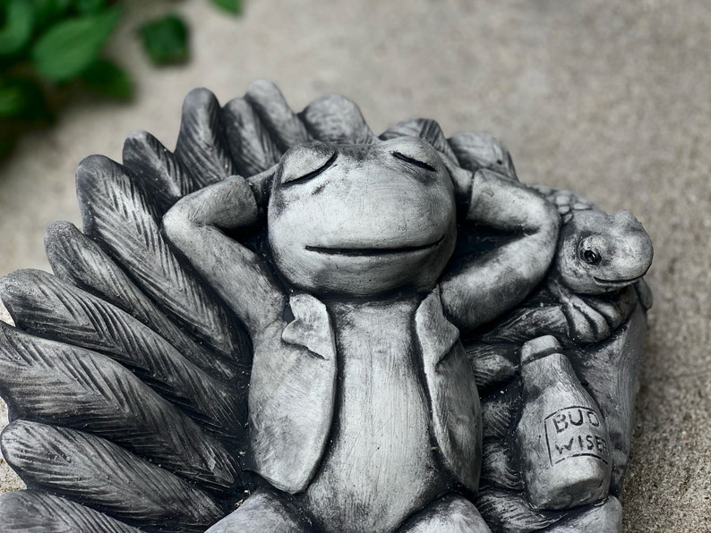 Smiling Fairy Garden Frog Statue Stone Frog Figurine Garden Etsy