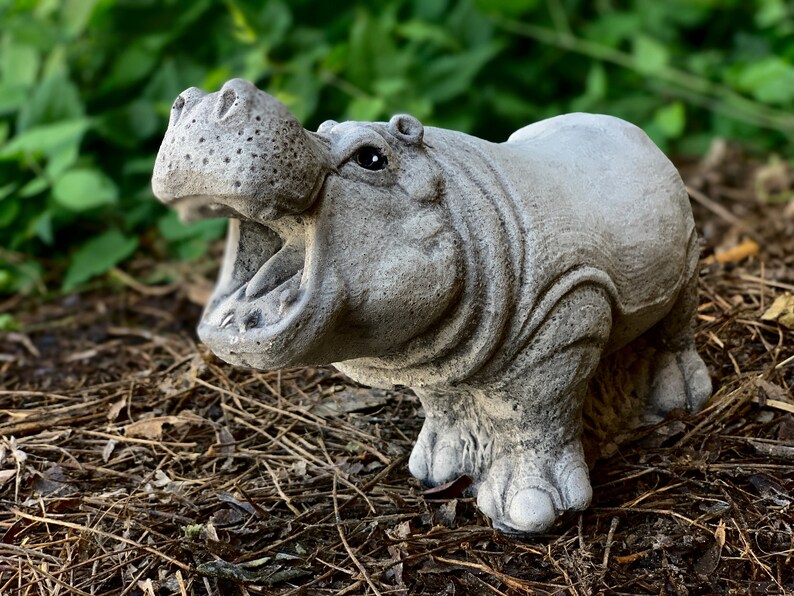 Screaming Hippo Garden Statue for Backyard Decor, Concrete Hippopotamus