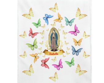Personalized Our Lady of Guadalupe Velveteen Blanket | Virgen Mary Butterflies