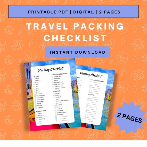 Editable Travel Packing Checklist Printable Packing List