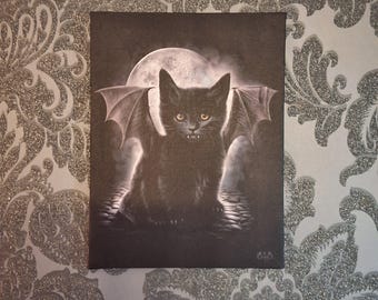 Bat Cat Canvas Plaque 19x25cm