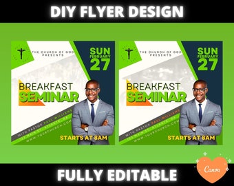 DIY Breakfast Seminar Flyer, DIY Church Service Flyer, Sunday Service invitation flyer for ministry