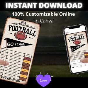 CANVA middelbare school voetbal schema sjabloon, vrijdagavond voetbal sjabloon, voetbalteam schema sjabloon, aanpasbaar schema, planner