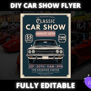DIY Classic Car Show Flyer, Car Show flyer template, Printable Event Flyer, DIY Flyer, Canva Template, Auto Show Design, Car Event Promotion