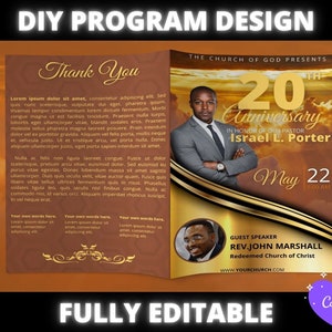 Church Program Template, DIY Church Anniversary Program Template, Sunday Service Program template for pastor preacher