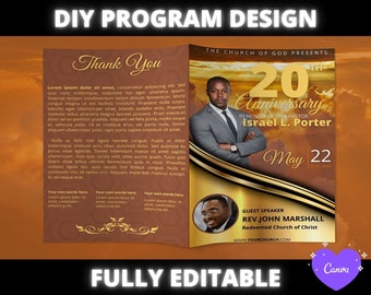 Church Program Template, DIY Church Anniversary Program Template, Sunday Service Program template for pastor preacher