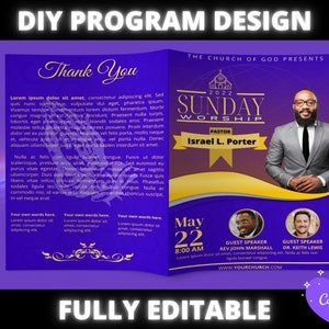 Church Program Template, DIY Church Anniversary Program Template, Sunday Service Program template for pastor preacher