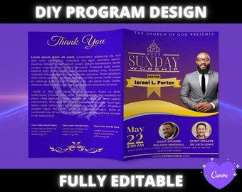 Church Program Template, DIY Church Anniversary Program Template, Sunday Service Program template for pastor preacher