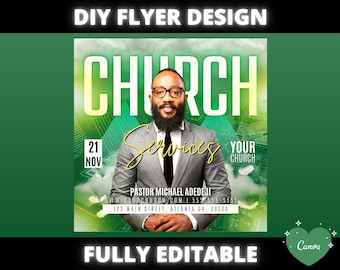 Church Conference Flyer, DIY Church Service Flyer, Sunday Service invitation flyer for pastor preacher