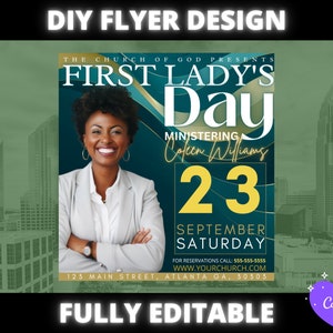 First Lady’s Day Church Flyer, DIY Church Event Flyer, Sunday Service invitation flyer for pastor preacher, Easy Church Design Template, IG