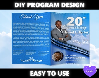 Church Program Template, DIY Church Anniversary Program Template, Sunday Service Program template for pastor preacher