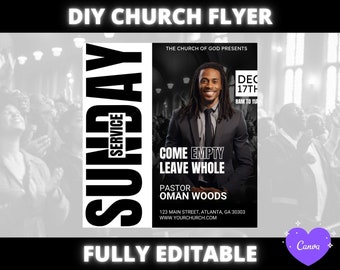 Sunday Service Church Flyer, Church Conference Flyer, DIY Church Service Flyer, Sunday Service invitation flyer for pastor preacher