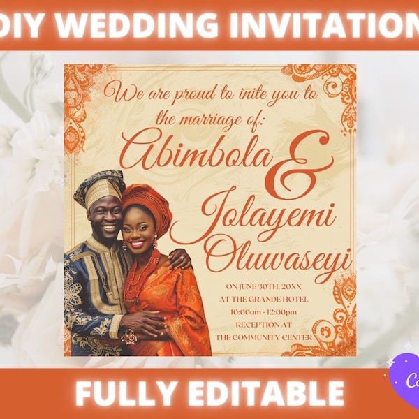 Nigerian Wedding Invitation Template - Editable in Canva, Digital Download, Customizable Yoruba Igbo Edo Marriage Invite wedding template