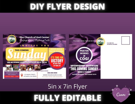 DIY Church Invitation Card, DIY Church Service Flyer, Sunday Service invitation flyer for pastor preacher