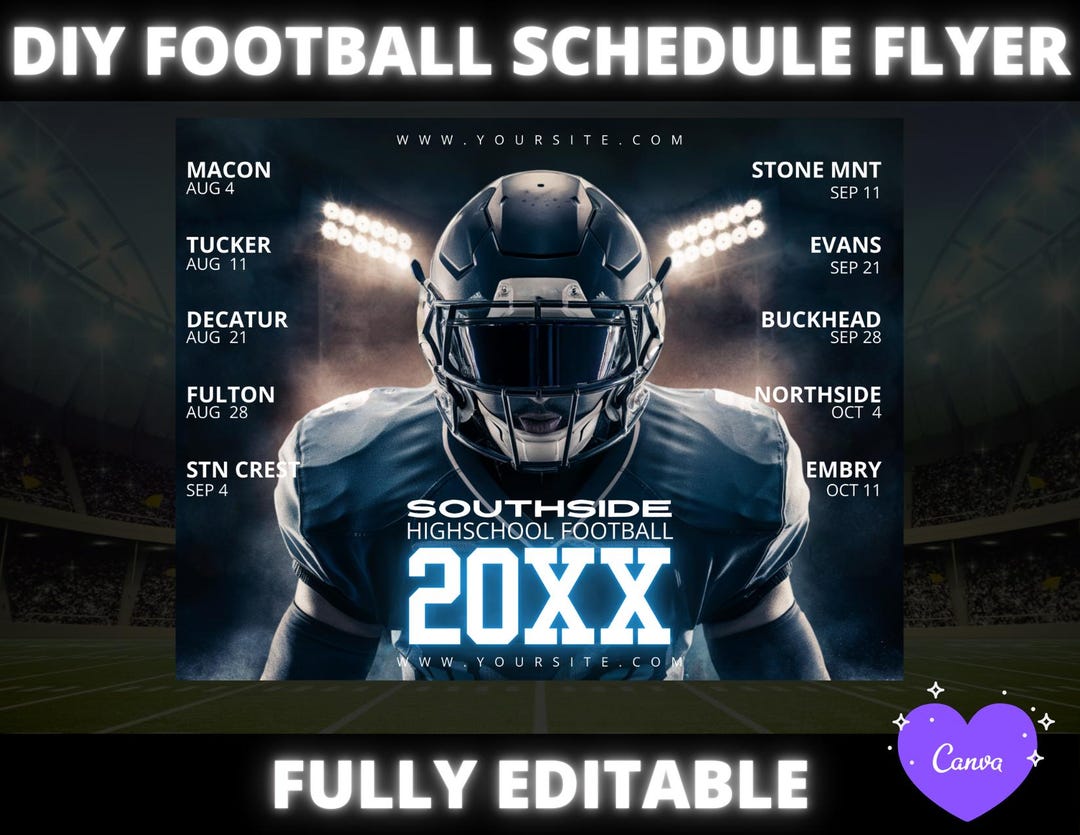 CANVA High School Football Schedule Template,friday Night Football  Template, Football Team Schedule Template, Customizable Schedule, Planner 