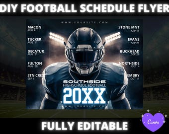 CANVA High School Football Schedule Template,Friday Night Football Template, Football Team Schedule Template, Customizable Schedule, planner