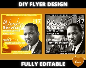 Folleto del día de DIY MLK jr, folleto de servicio de la iglesia de bricolaje, folleto de invitación al servicio dominical para pastor predicador