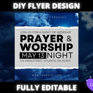 Church Conference Flyer, DIY Church Service Flyer, Prayer and worship night event