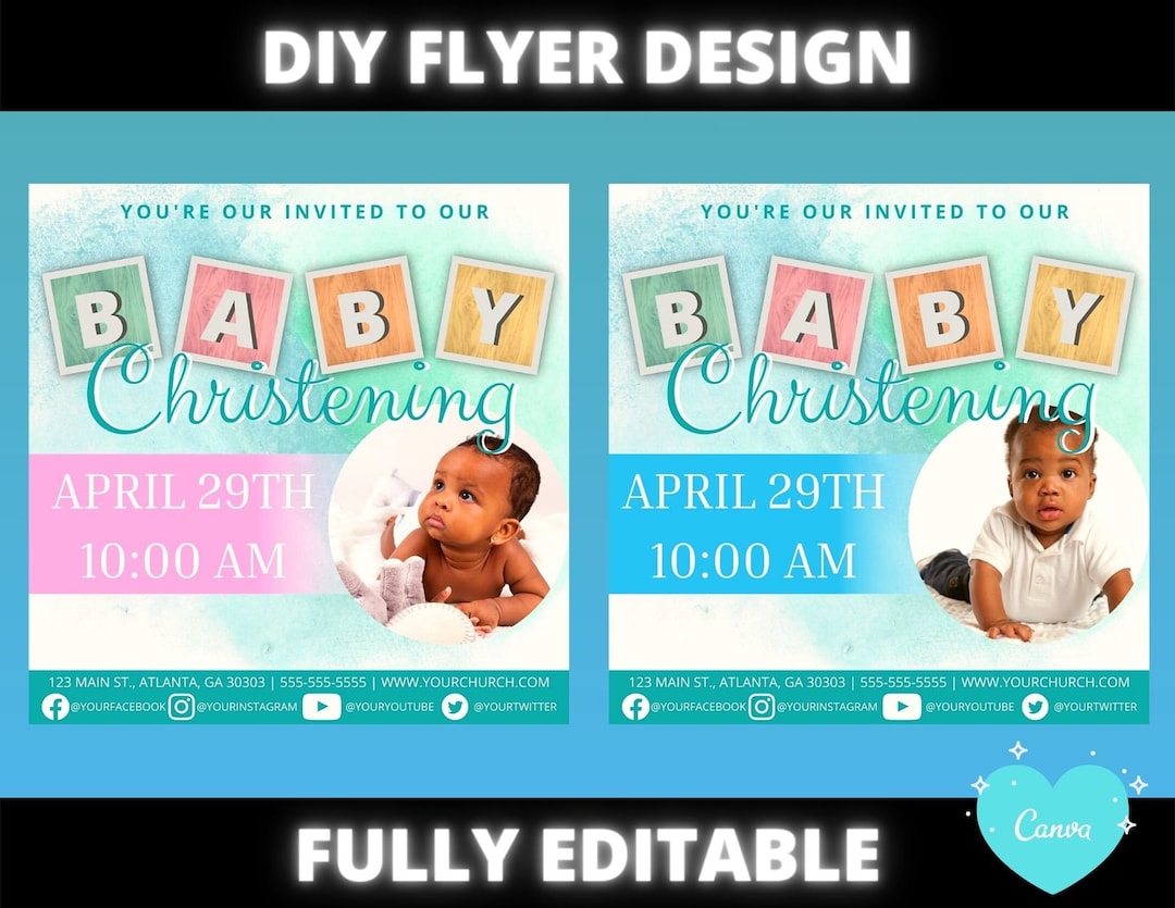 DIY Baby Christening Flyer Baptismal Invitation Flyer Etsy