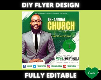 Church Conference Flyer, DIY Church Service Flyer, Sunday Service invitation flyer for pastor preacher