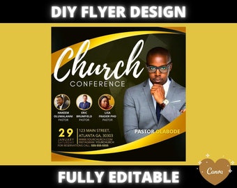 Church Conference Flyer, DIY Church Service Flyer, Sunday Service invitation flyer for pastor preacher