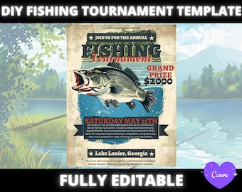 Digital Fishing Tournament Flyer Template - Editable Canva Design