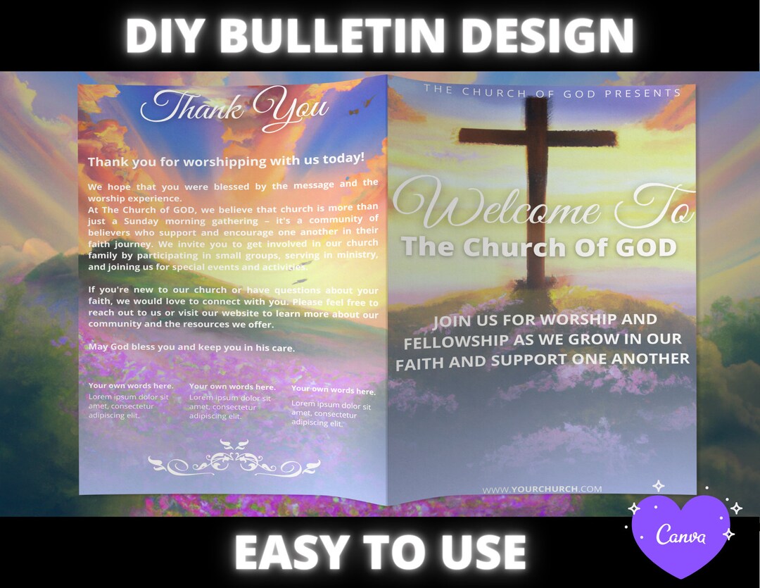 Church Bulletin Template, DIY Church Weekly Bulletin Template, Sunday