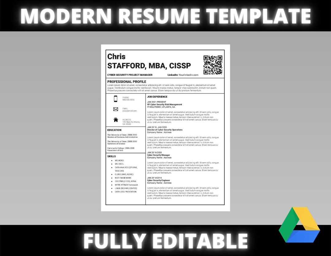Modern Resume Template, Google Docs Resume Template - Etsy
