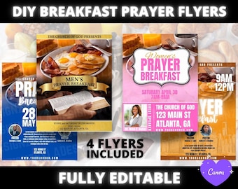 DIY Church Breakfast Prayer Flyer, Sunday Service invitation flyer for pastor preacher