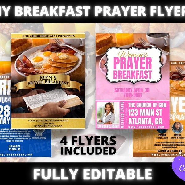 DIY Church Breakfast Prayer Flyer, Sunday Service invitation flyer for pastor preacher